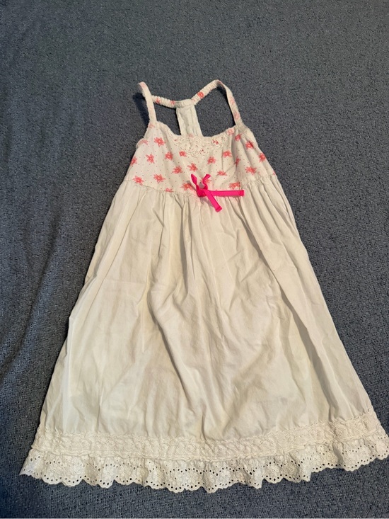 Other - White Eyelet Sundress with Pink Floral Embroidery and Bow